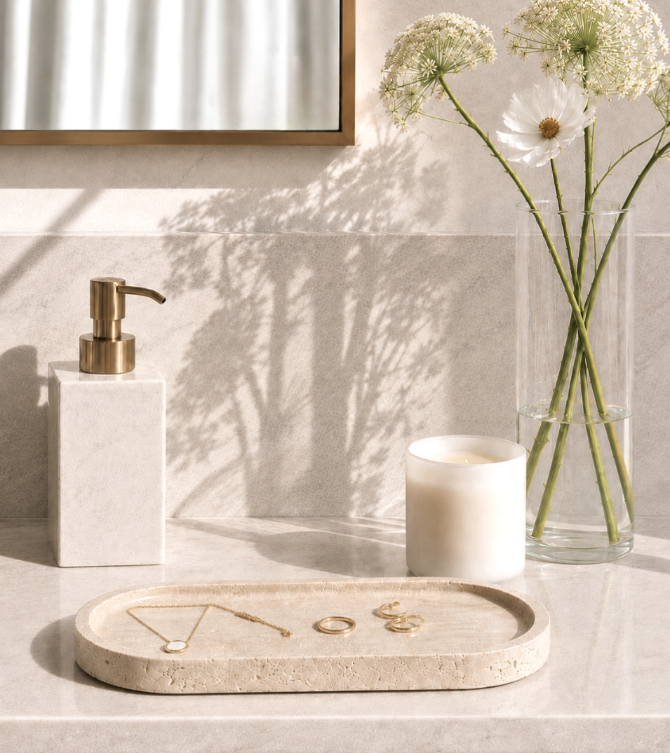 Sakura Oval Travertine Decorative Tray