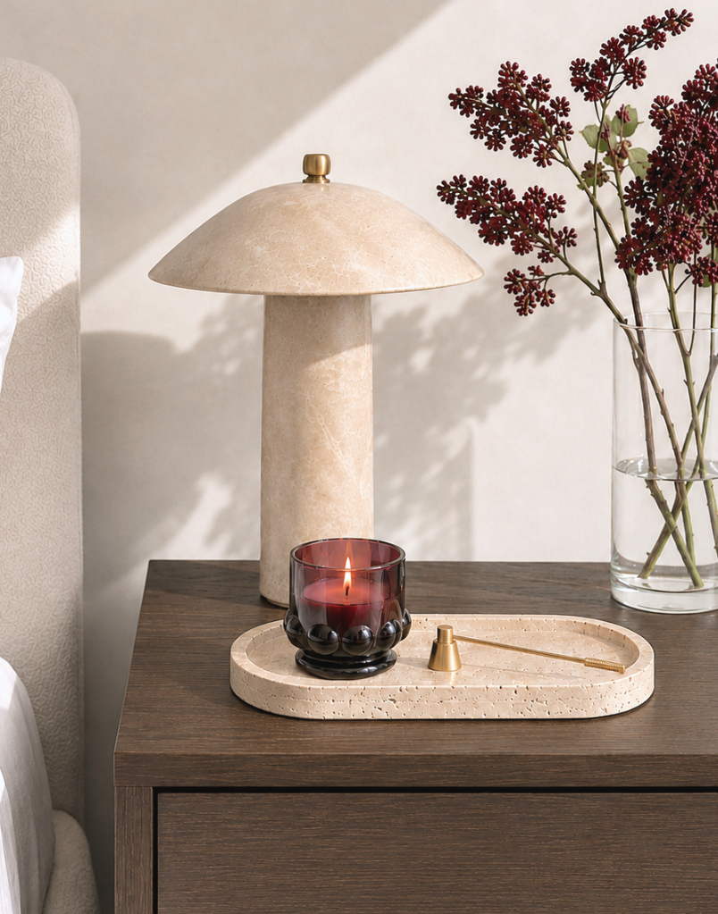 Sakura Oval Travertine Decorative Tray