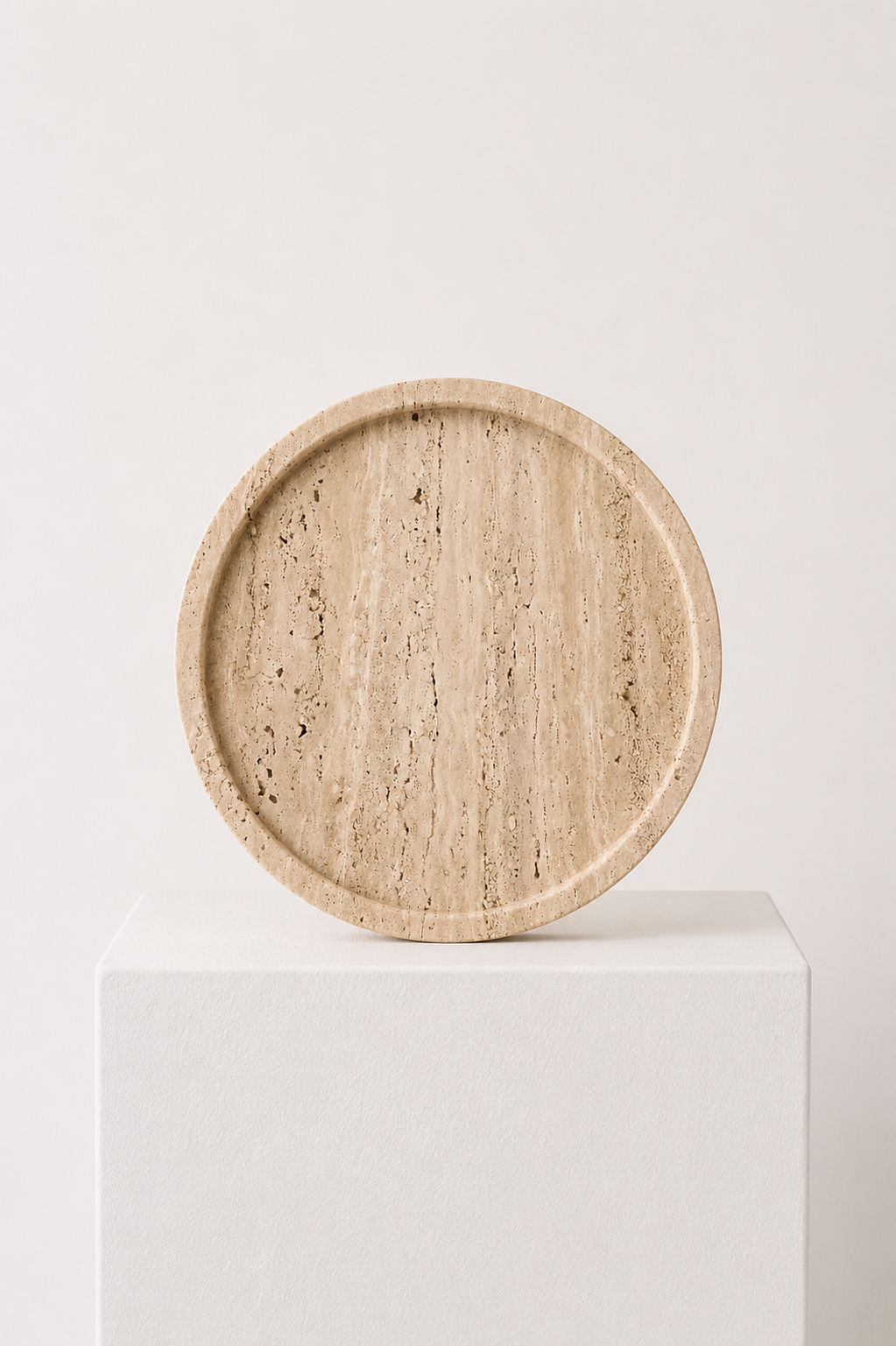 Sakura Round Travertine Decorative Tray