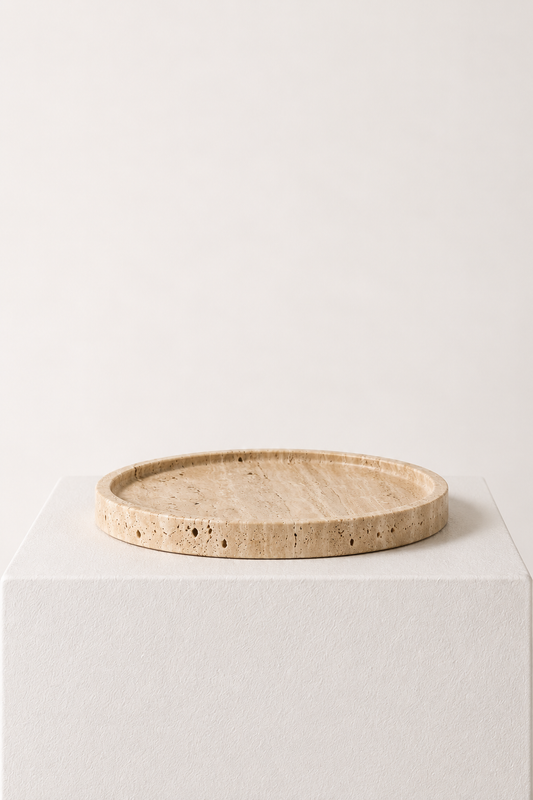 Sakura Round Travertine Decorative Tray