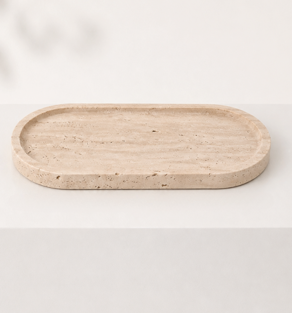 Sakura Oval Travertine Decorative Tray